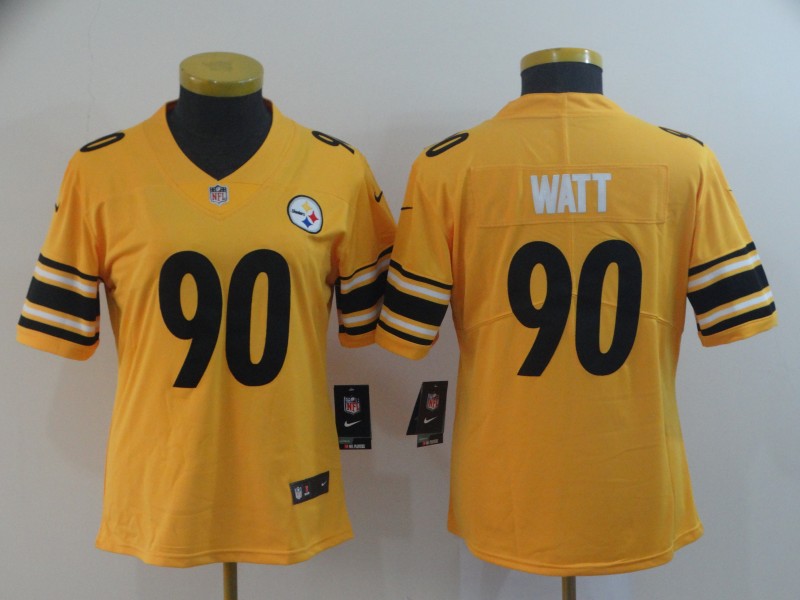 women Pittsburgh Steelers 90 Watt yellow Nike Limited NFL Jerseys